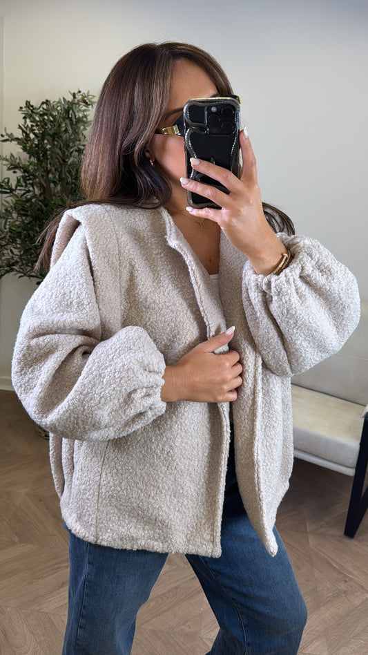 MILEY beige teddy jacket with structured shoulder