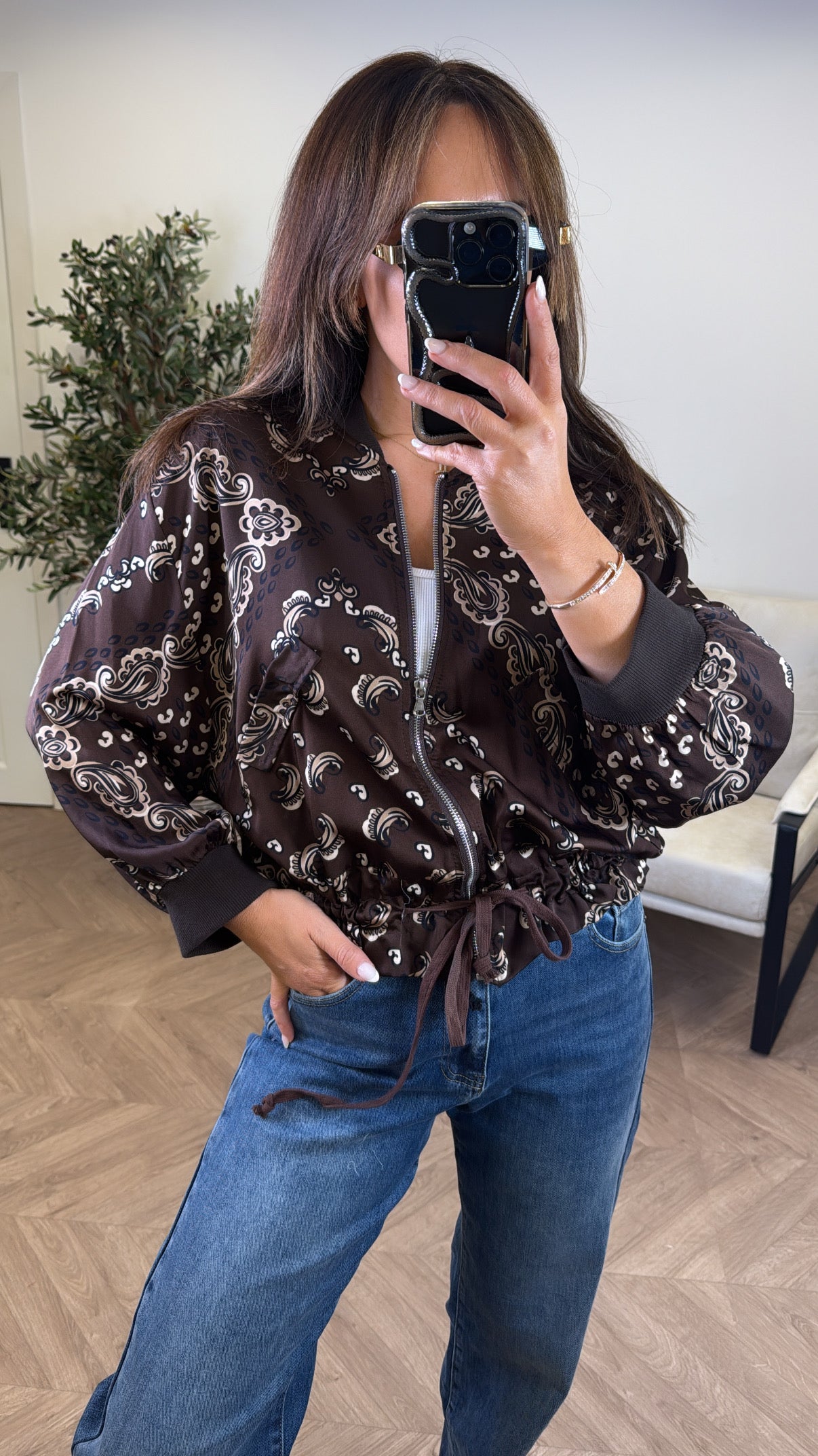 FLORENCE brown bandana print bomber jacket