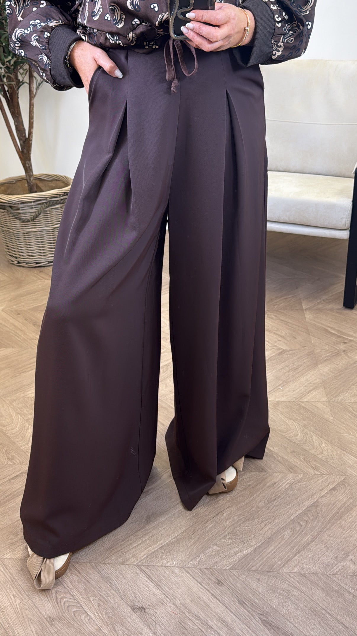 CORA brown high waist wide leg trousers