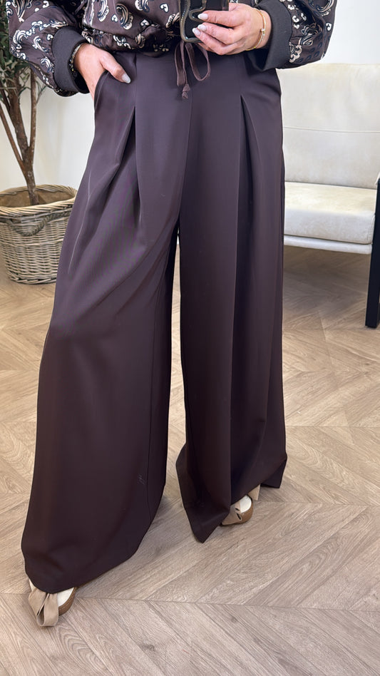 CORA brown high waist wide leg trousers