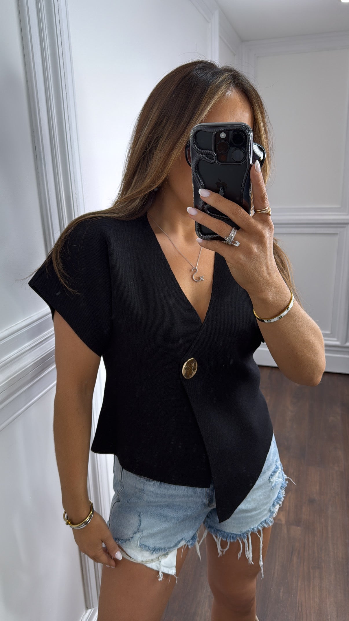 ALICE black gold button top