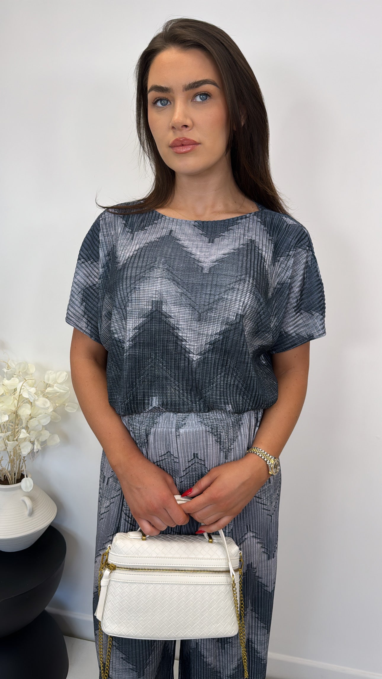 AURORA black chevron printed pleated trouser co-ord