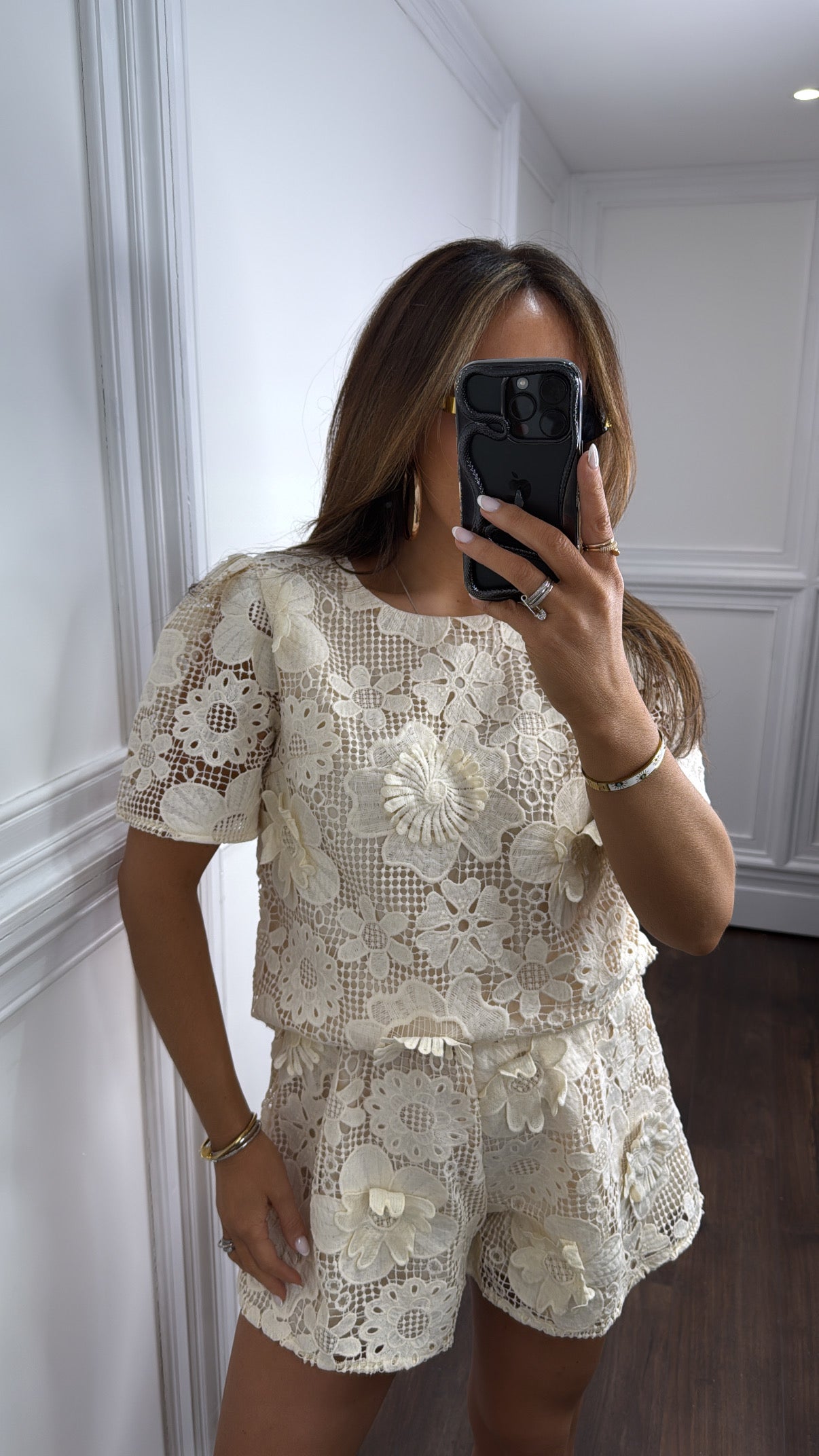 CAPRICE cream floral crochet co-ord