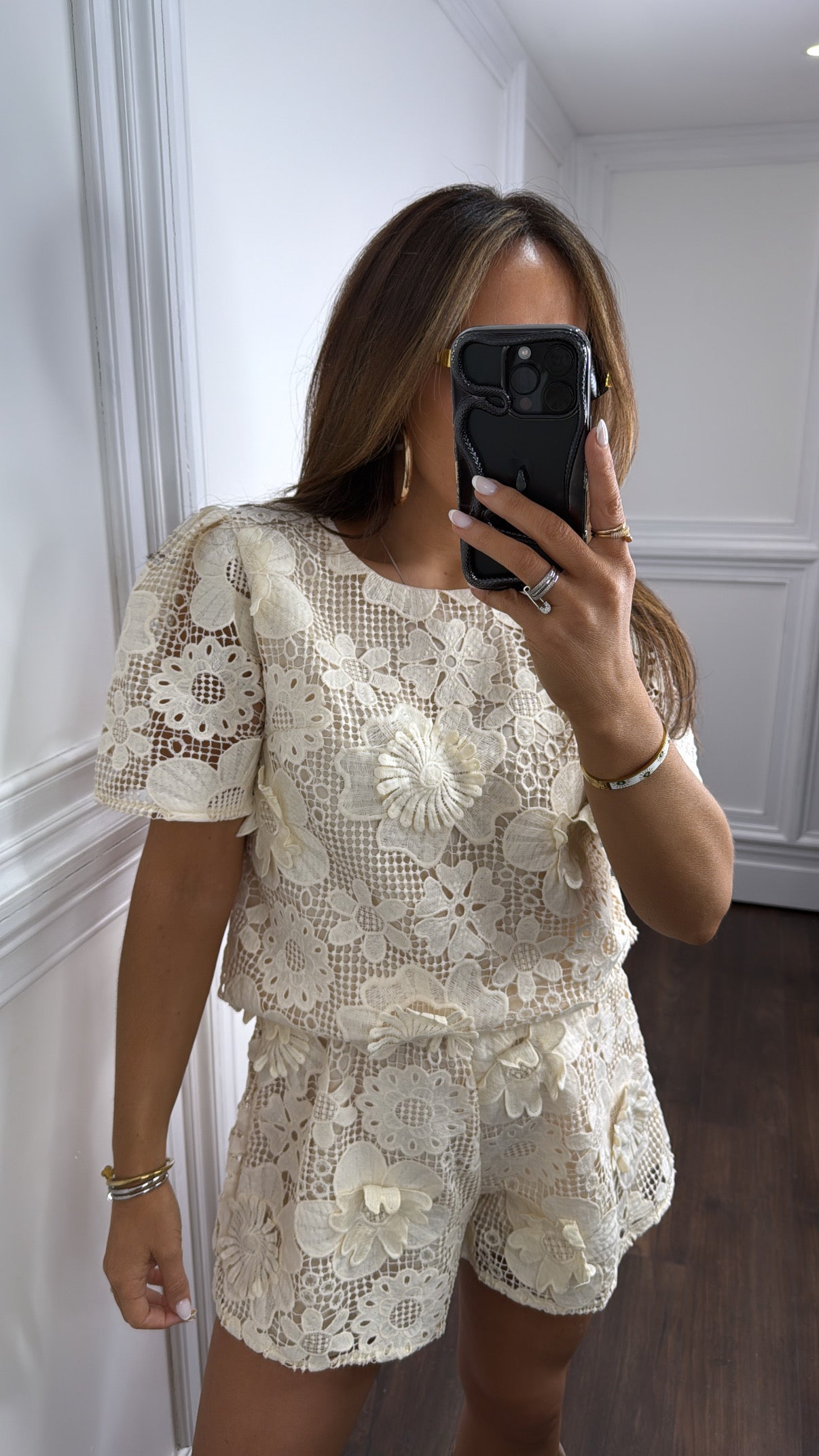 CAPRICE cream floral crochet co-ord