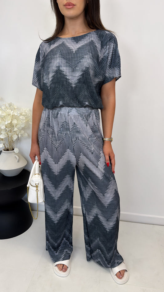 AURORA black chevron printed pleated trouser co-ord
