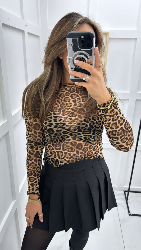 GIO leopard diamonte sheer top