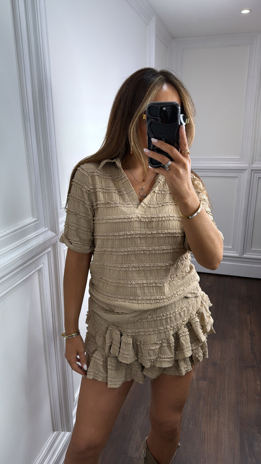 LEXIE mocha textured ruffle skort co-ord