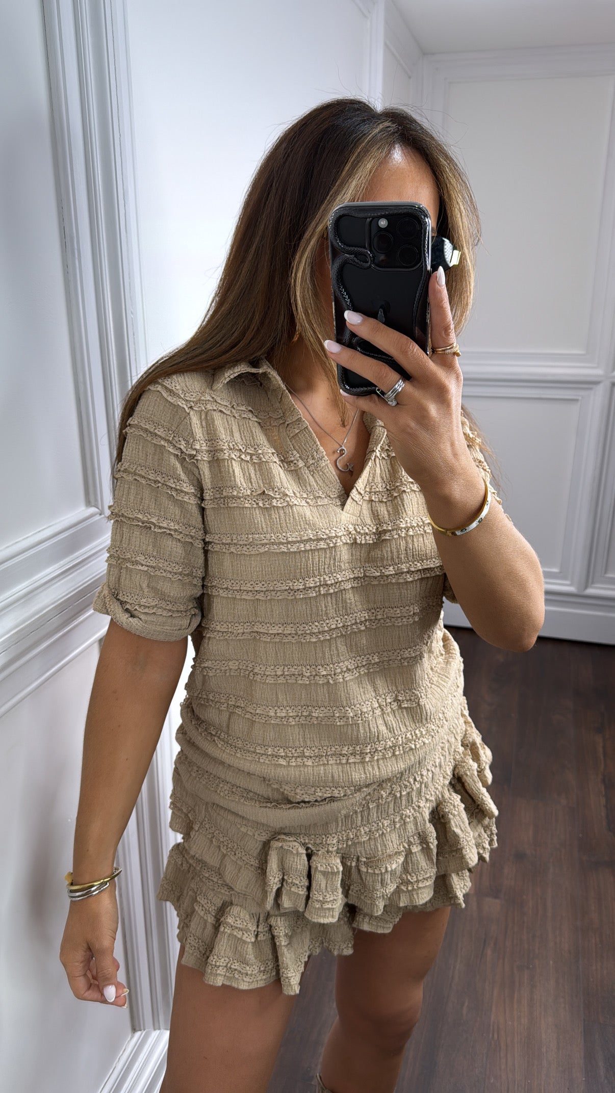 LEXIE mocha textured ruffle skort co-ord