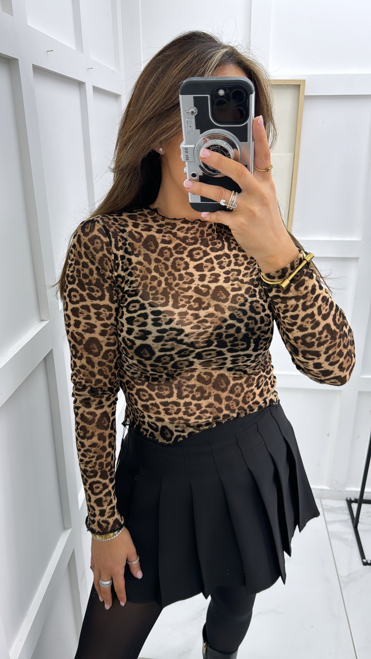 GIO leopard diamonte sheer top