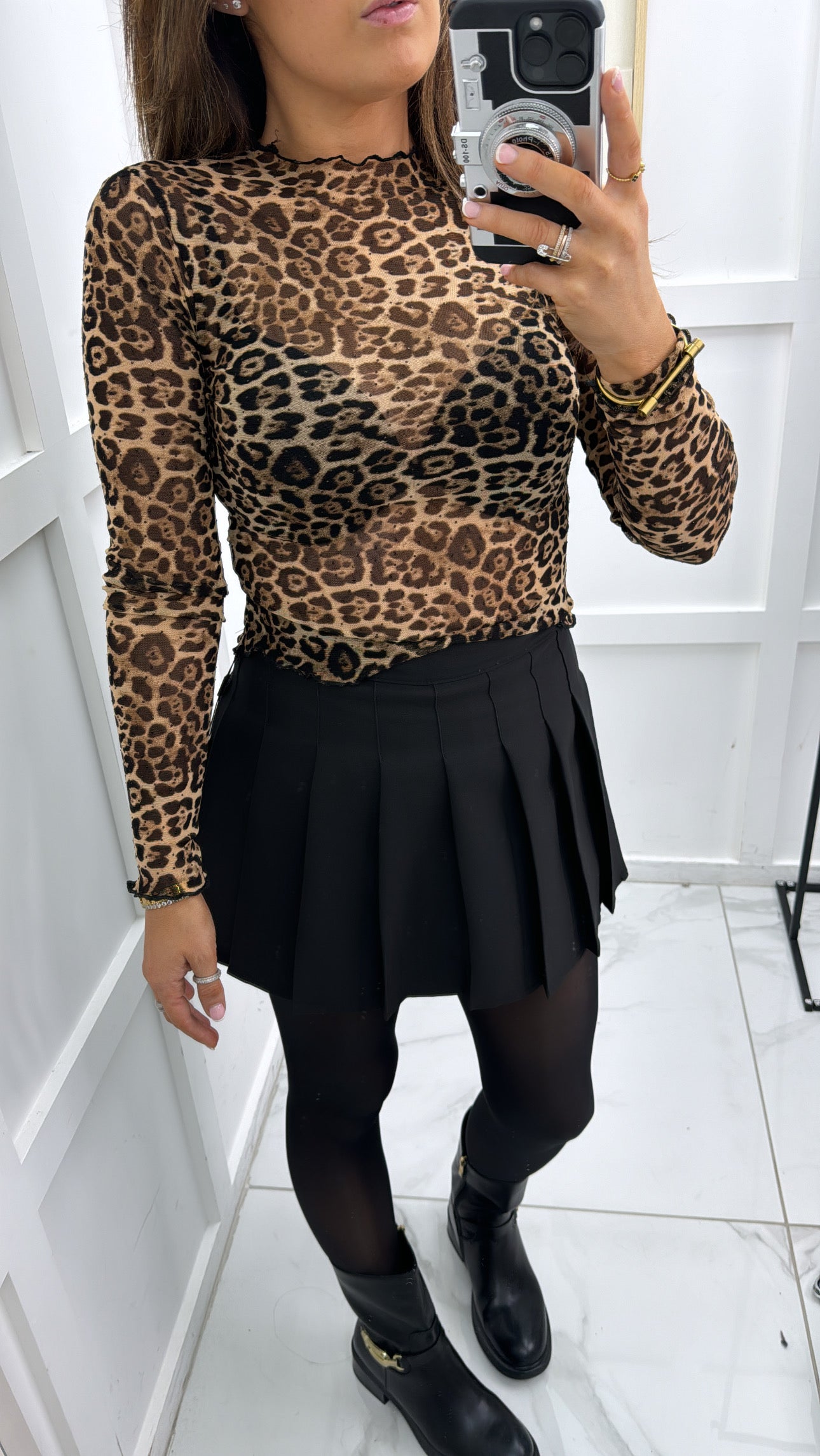 GIO leopard diamonte sheer top