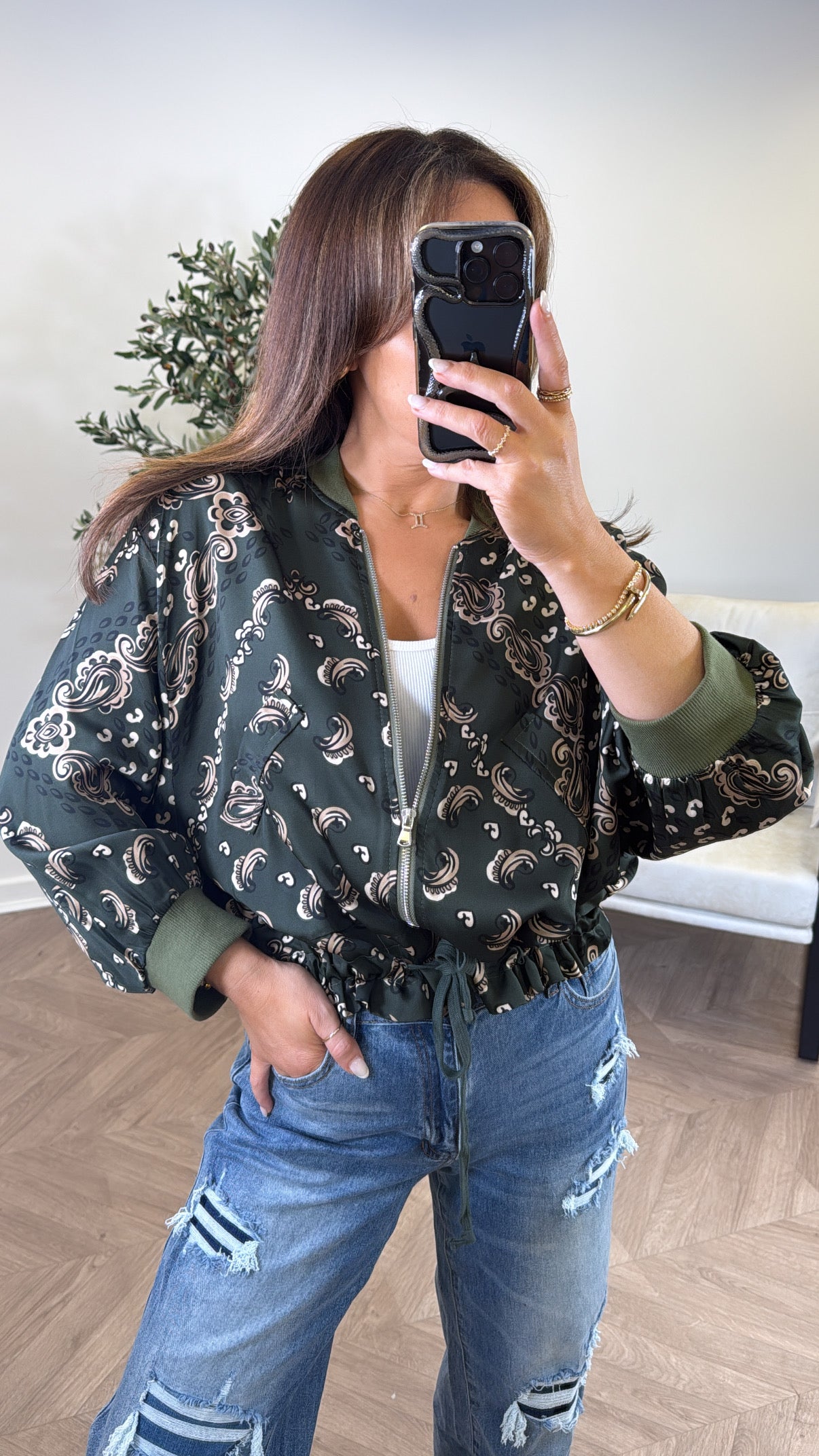 FLORENCE khaki bandana print bomber jacket
