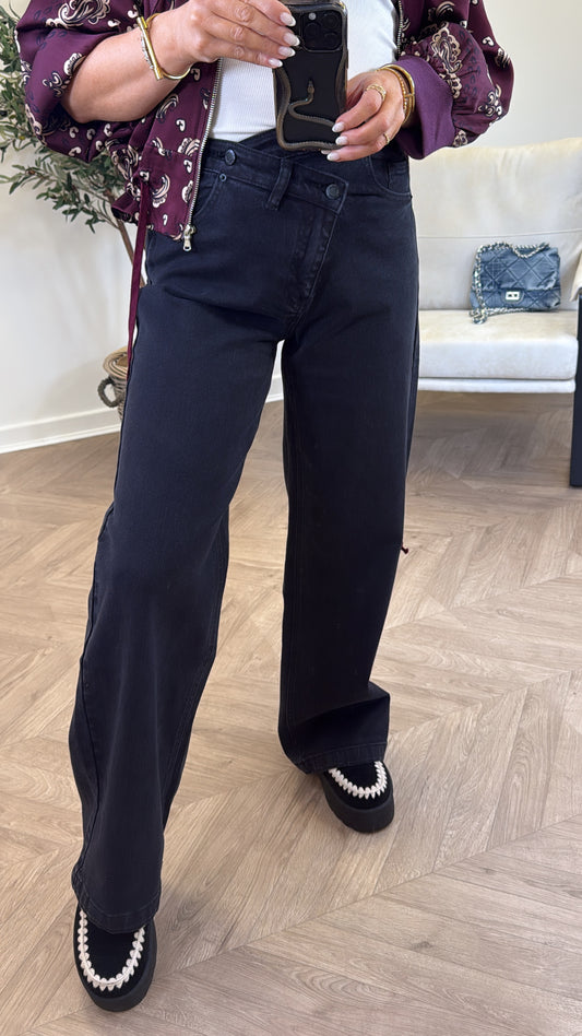 RHIANNA black wide leg dad jeans
