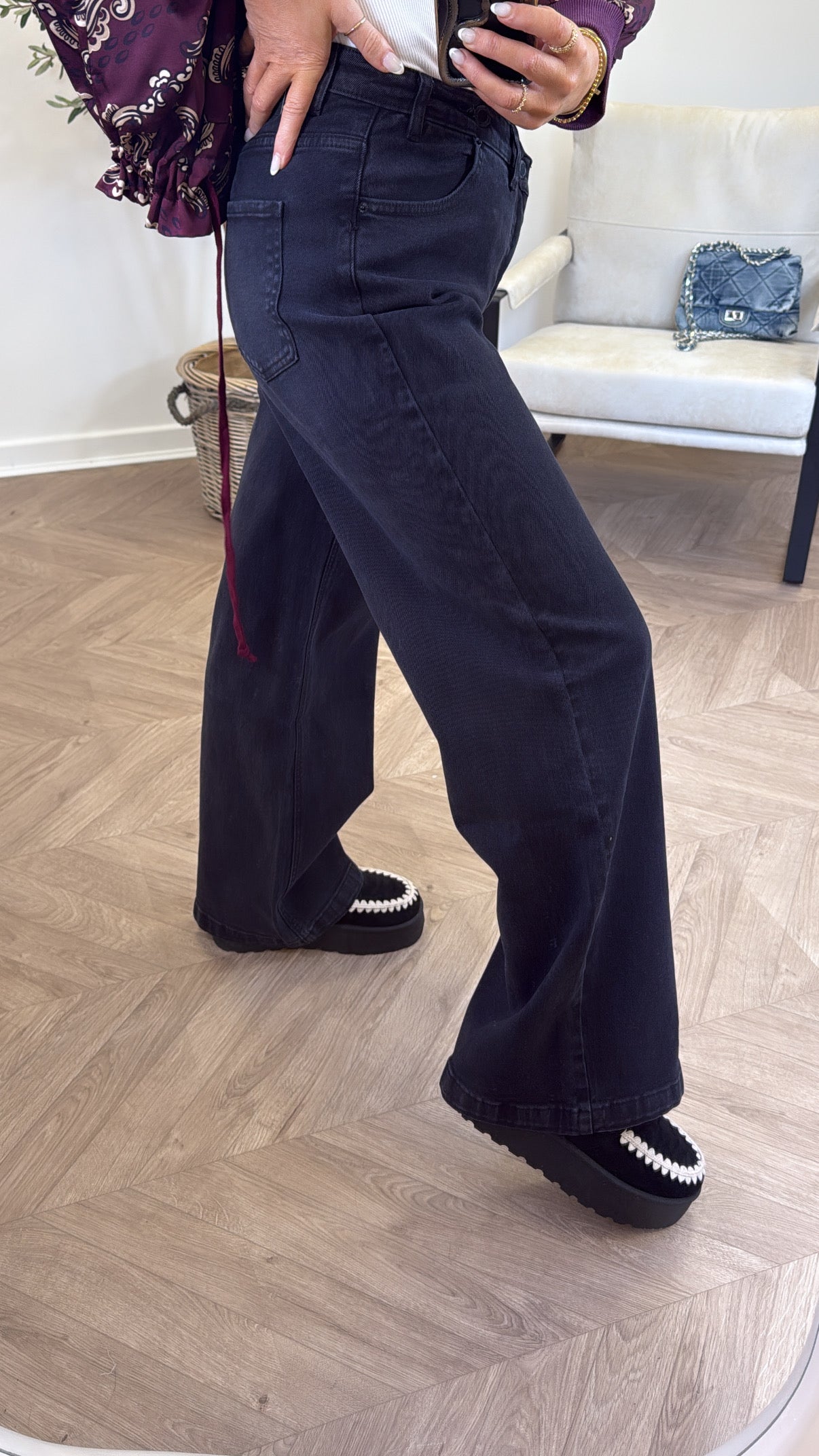 RHIANNA black wide leg dad jeans