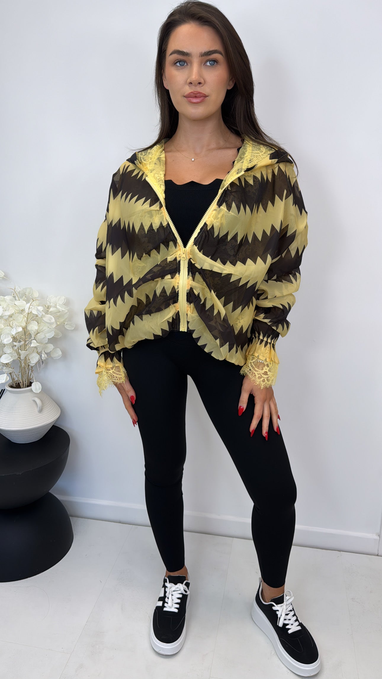 FREYA yellow print and lace zip up jacket