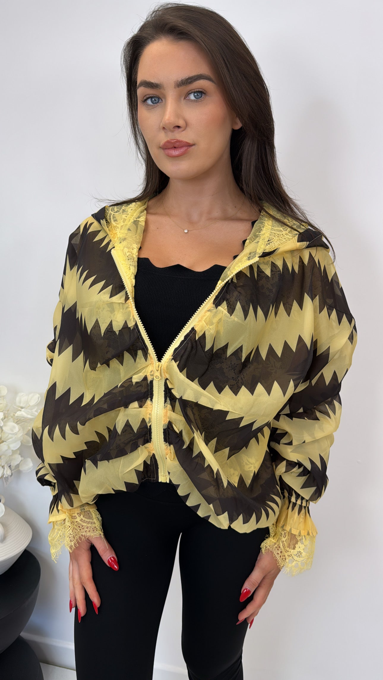 FREYA yellow print and lace zip up jacket