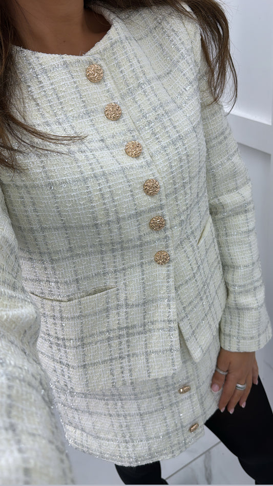 FRANCESCA white and silver tweed jacket