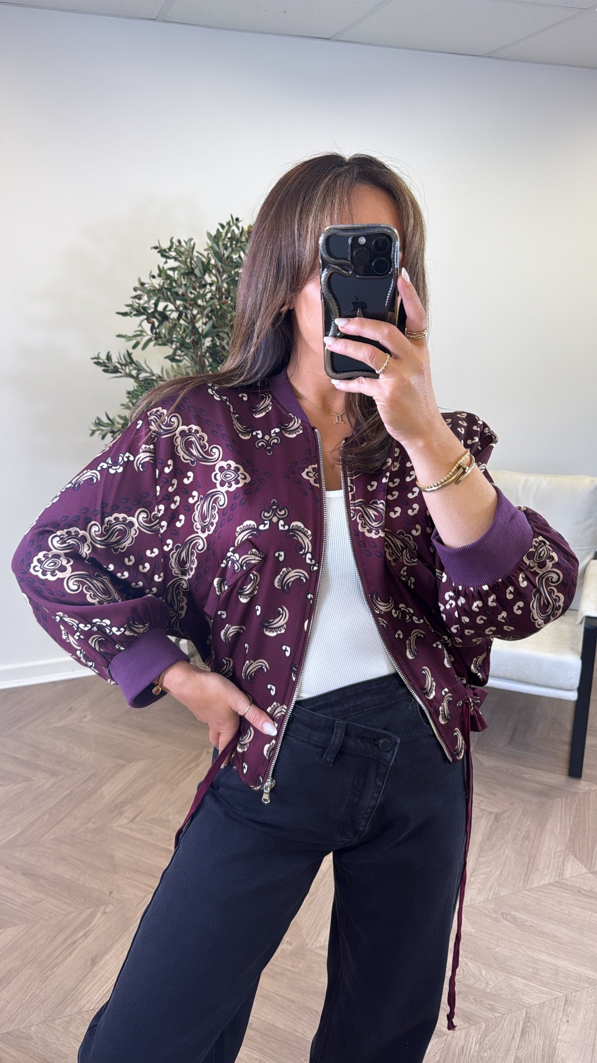 FLORENCE plum bandana print bomber jacket