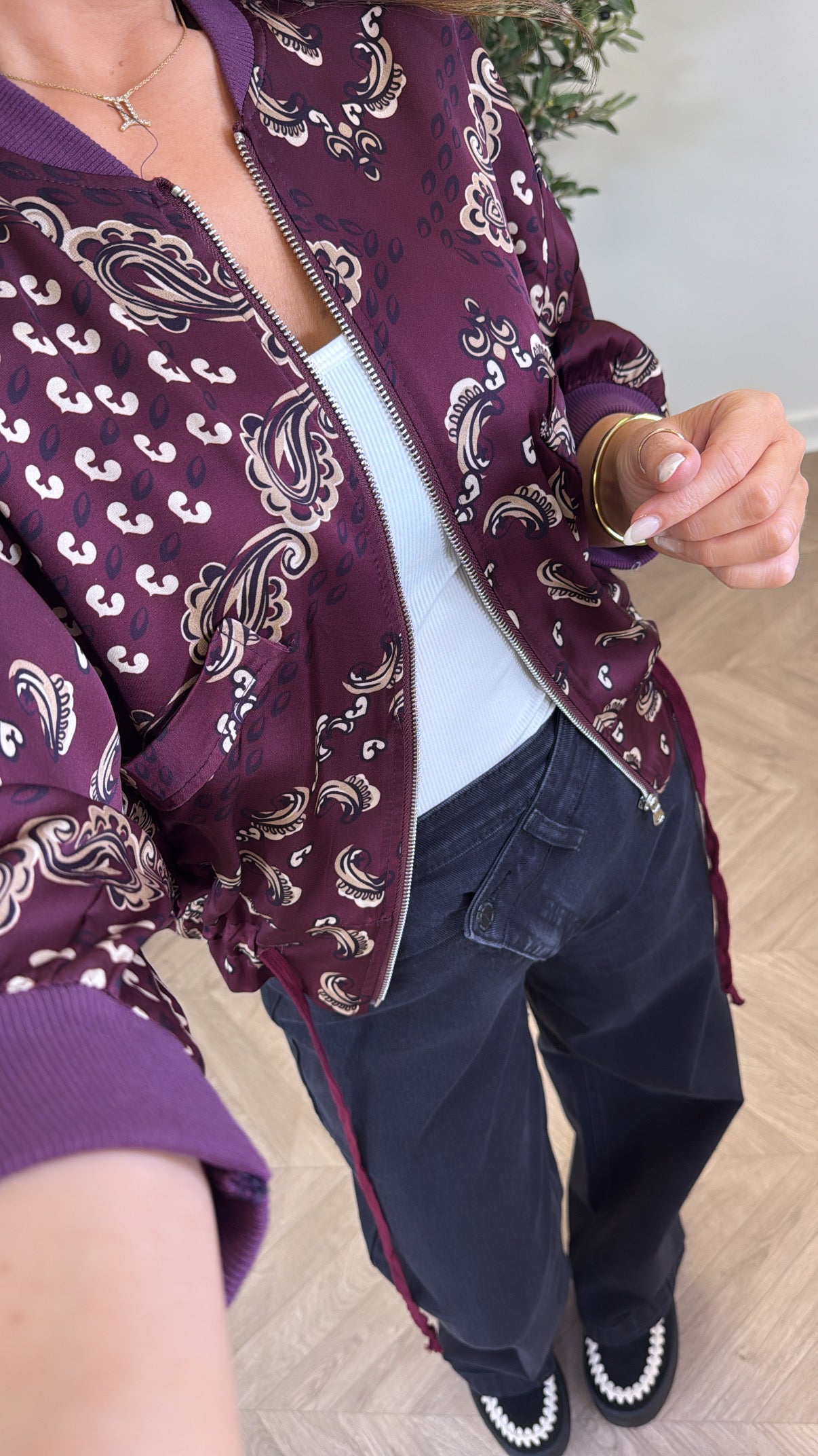 FLORENCE plum bandana print bomber jacket