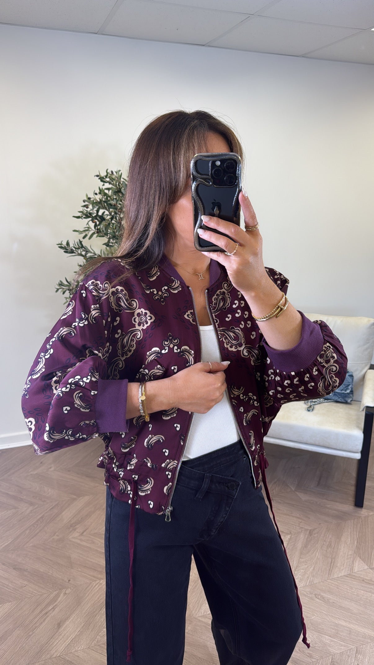 FLORENCE plum bandana print bomber jacket