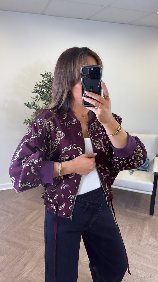 FLORENCE plum bandana print bomber jacket