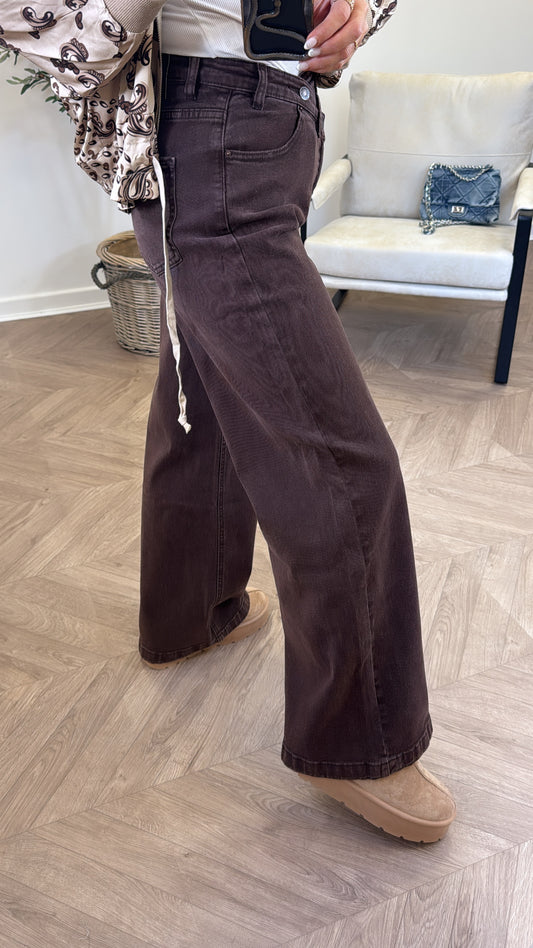 RHIANNA brown wide leg dad jeans