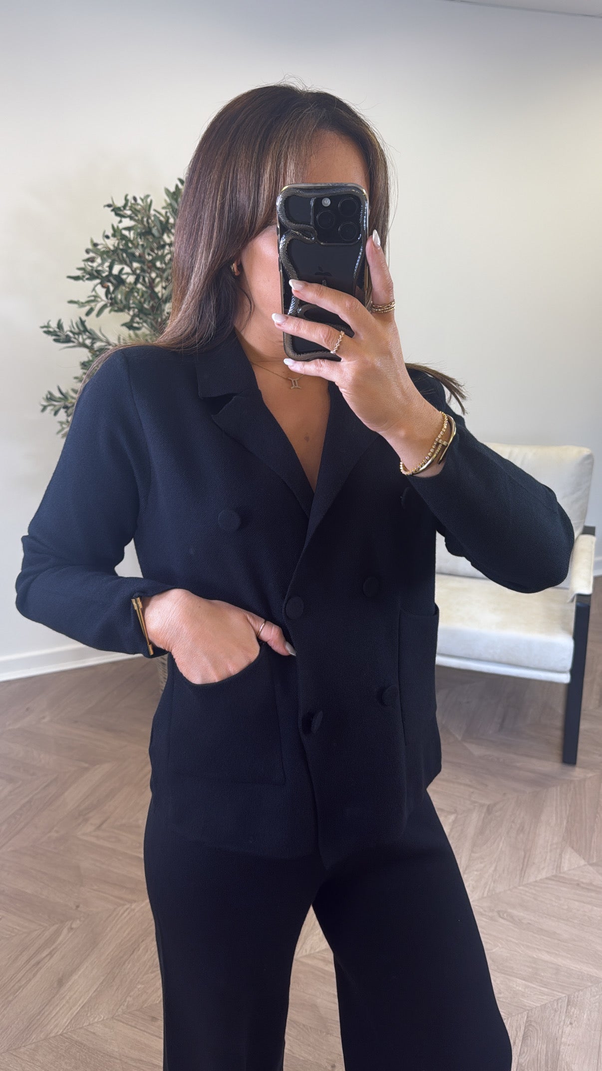 RHEA black knitted cardigan lounge set (shorter leg length)