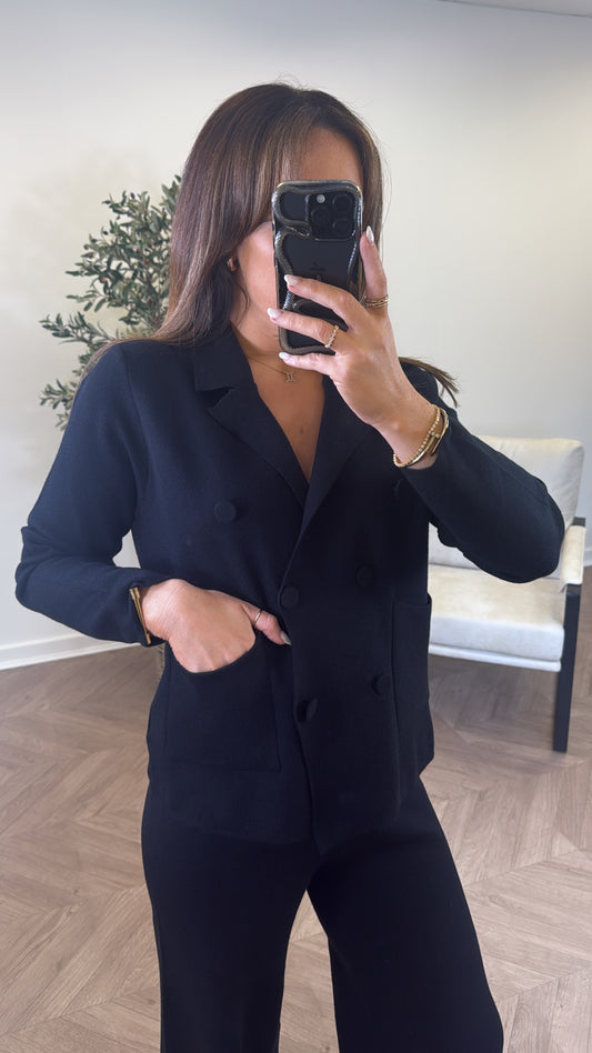 RHEA black knitted cardigan lounge set (shorter leg length)