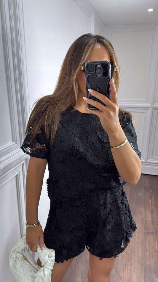 CAPRICE black floral crochet co-ord