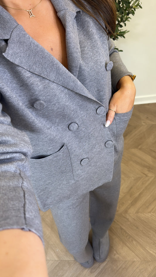 RHEA grey knitted cardigan lounge set (shorter leg length)