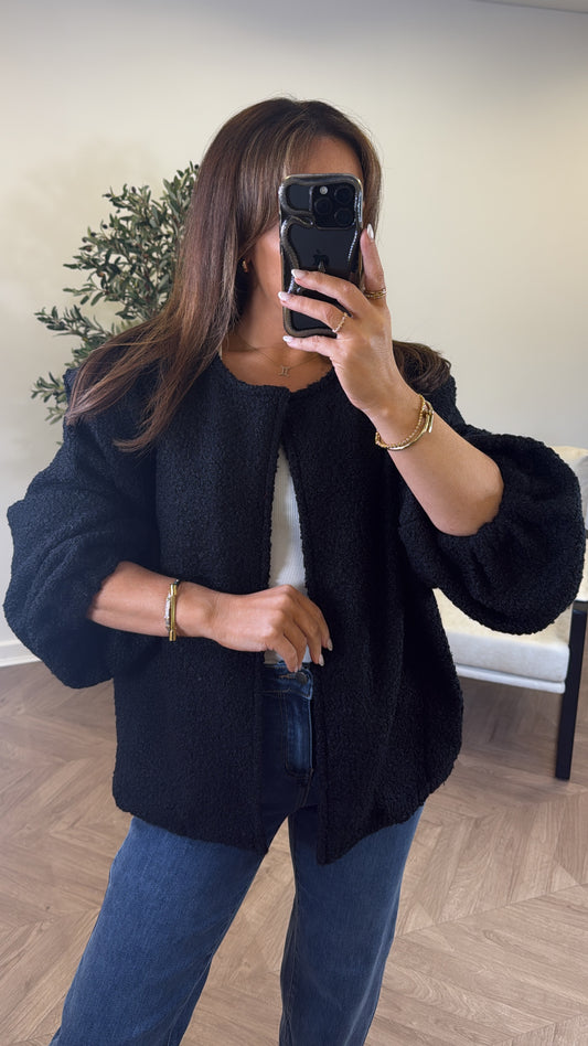 MILEY black teddy jacket with structured shoulder