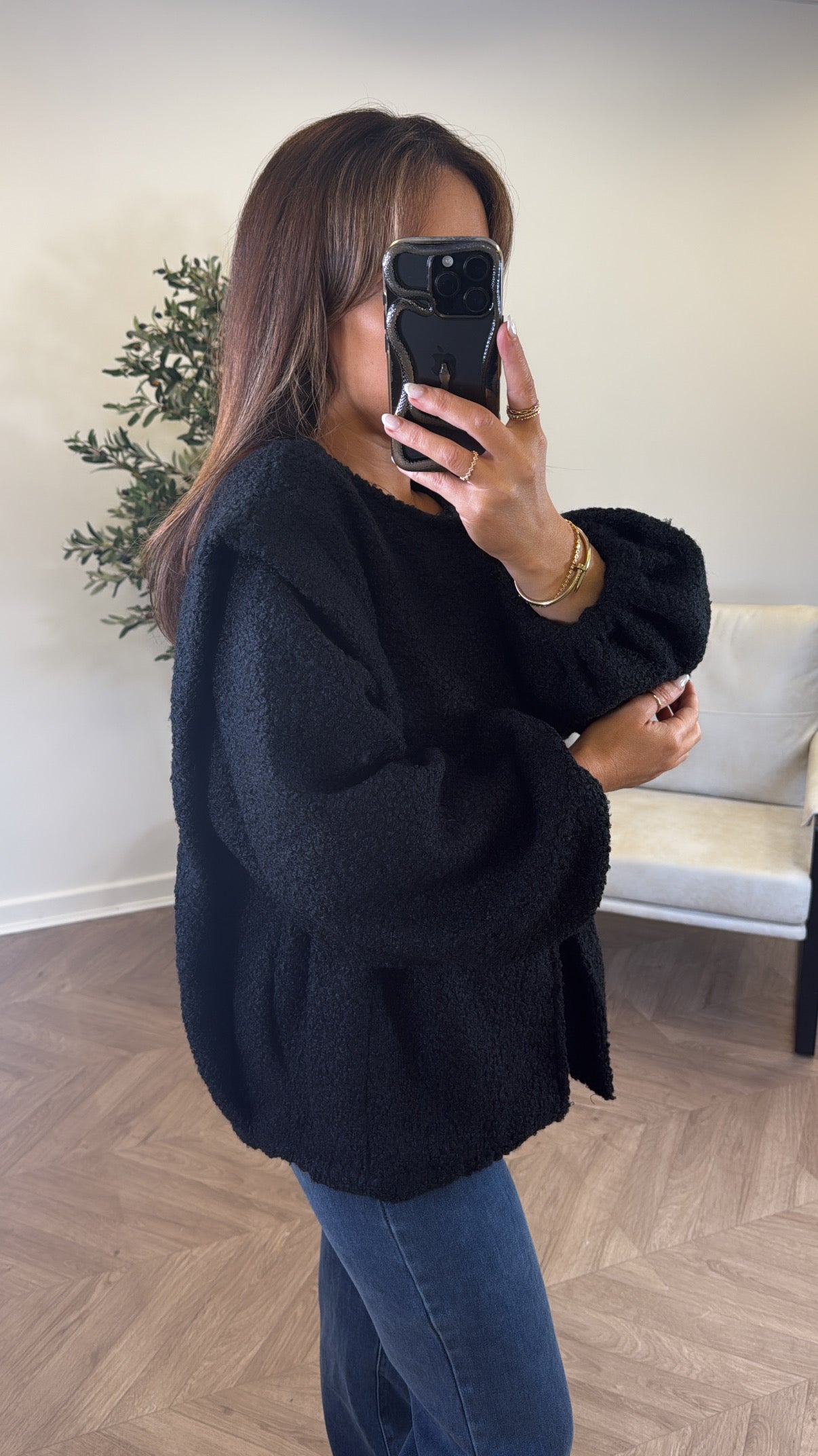 MILEY black teddy jacket with structured shoulder
