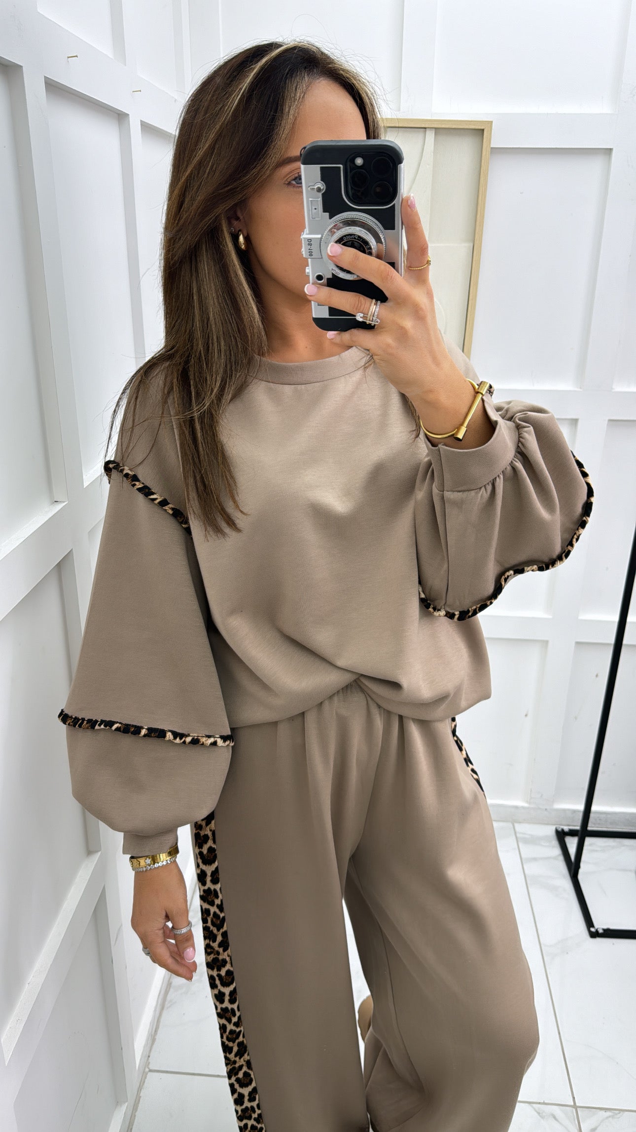 BIANCA mocha with leopard print top and wide leg joggers tracksuit