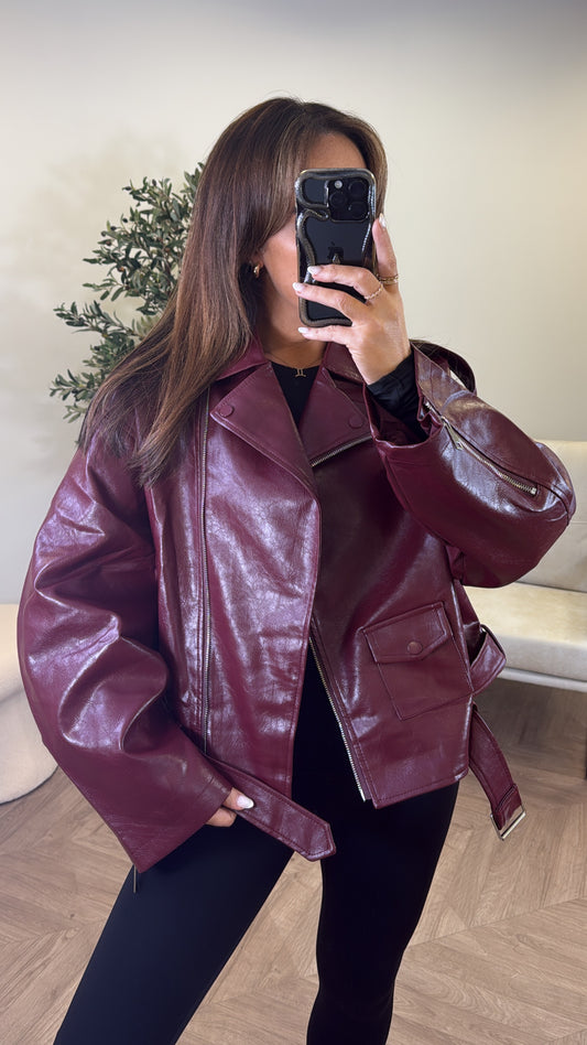 KAYLA burgundy oversize vinyl jacket