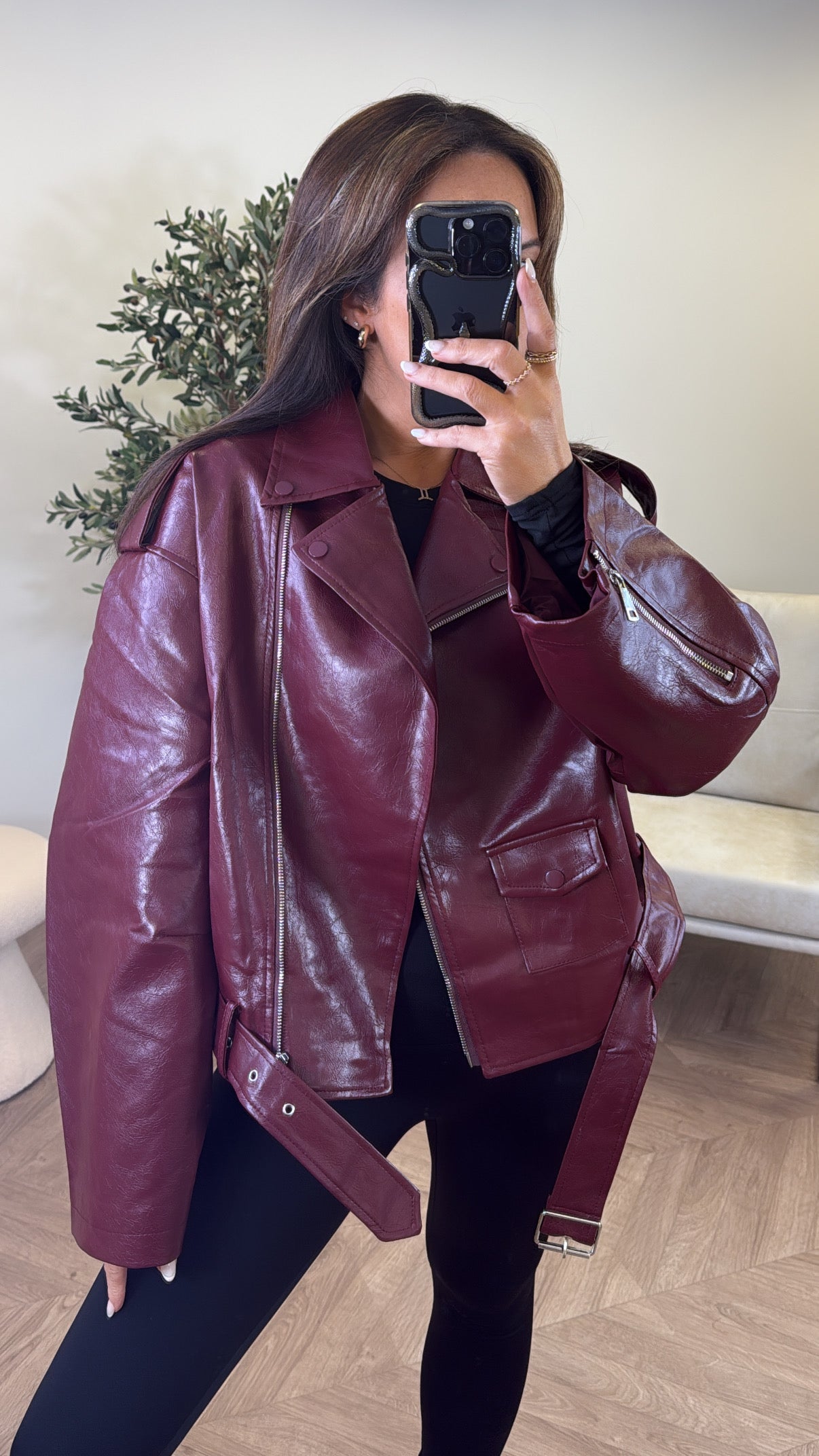 KAYLA burgundy oversize vinyl jacket
