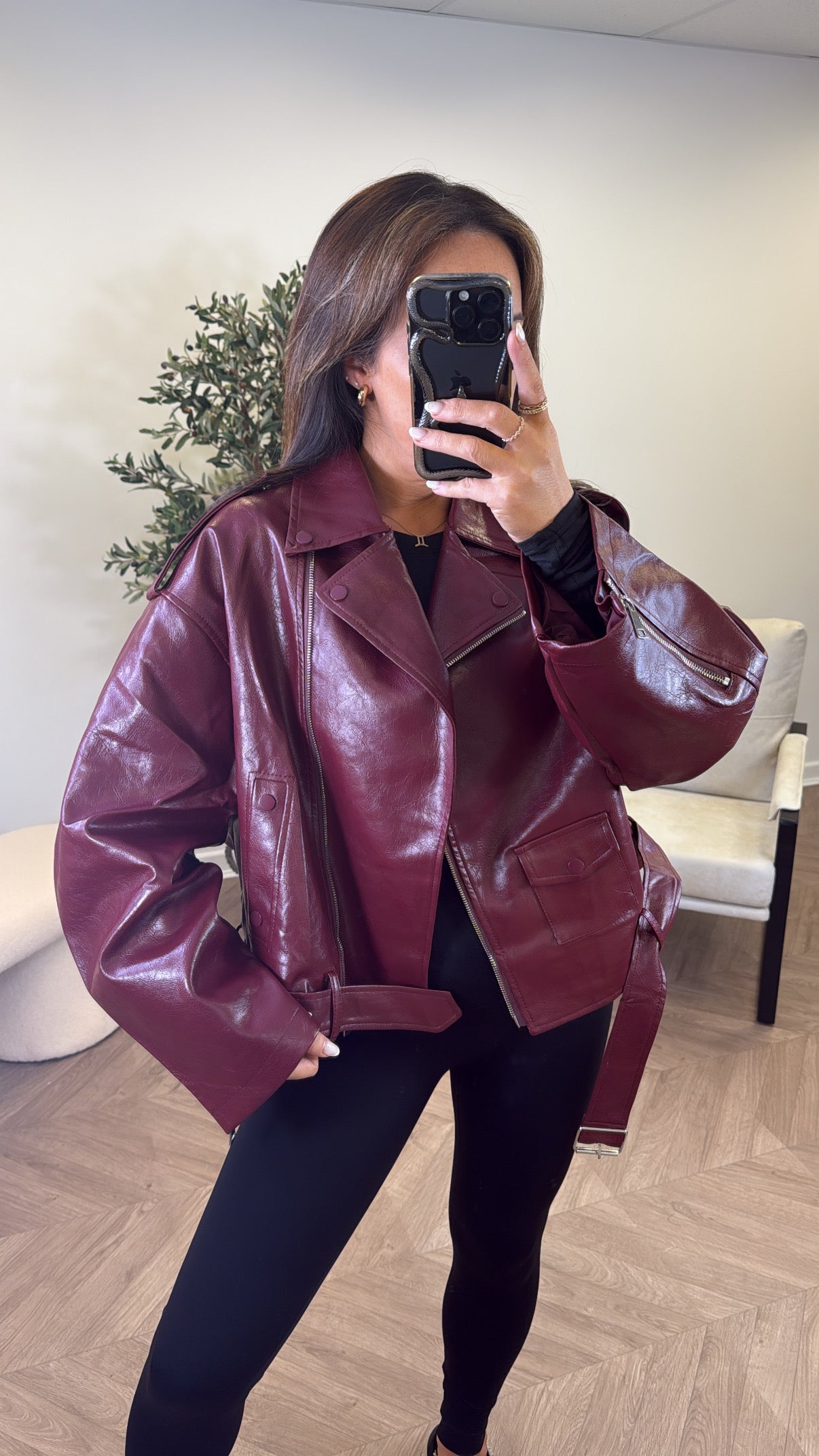 KAYLA burgundy oversize vinyl jacket