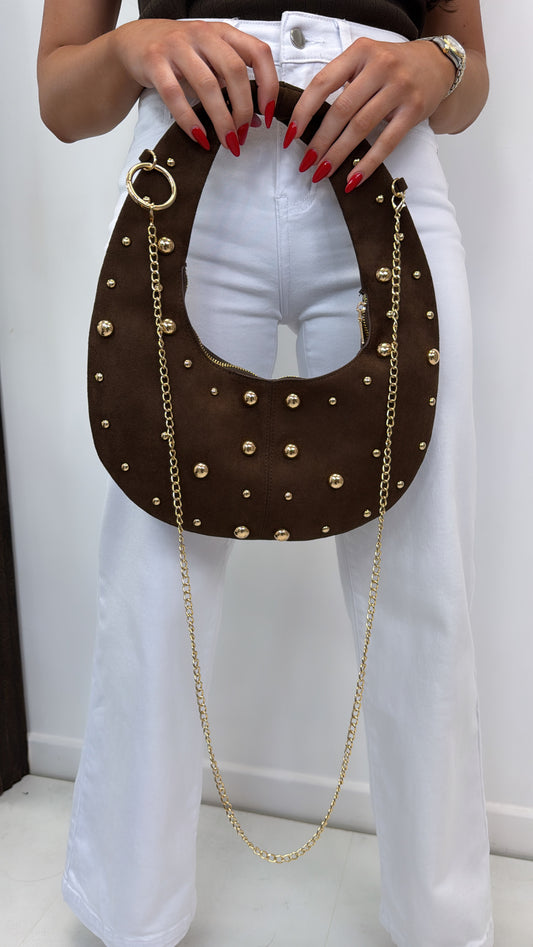 ORLA brown faux suede stud bag