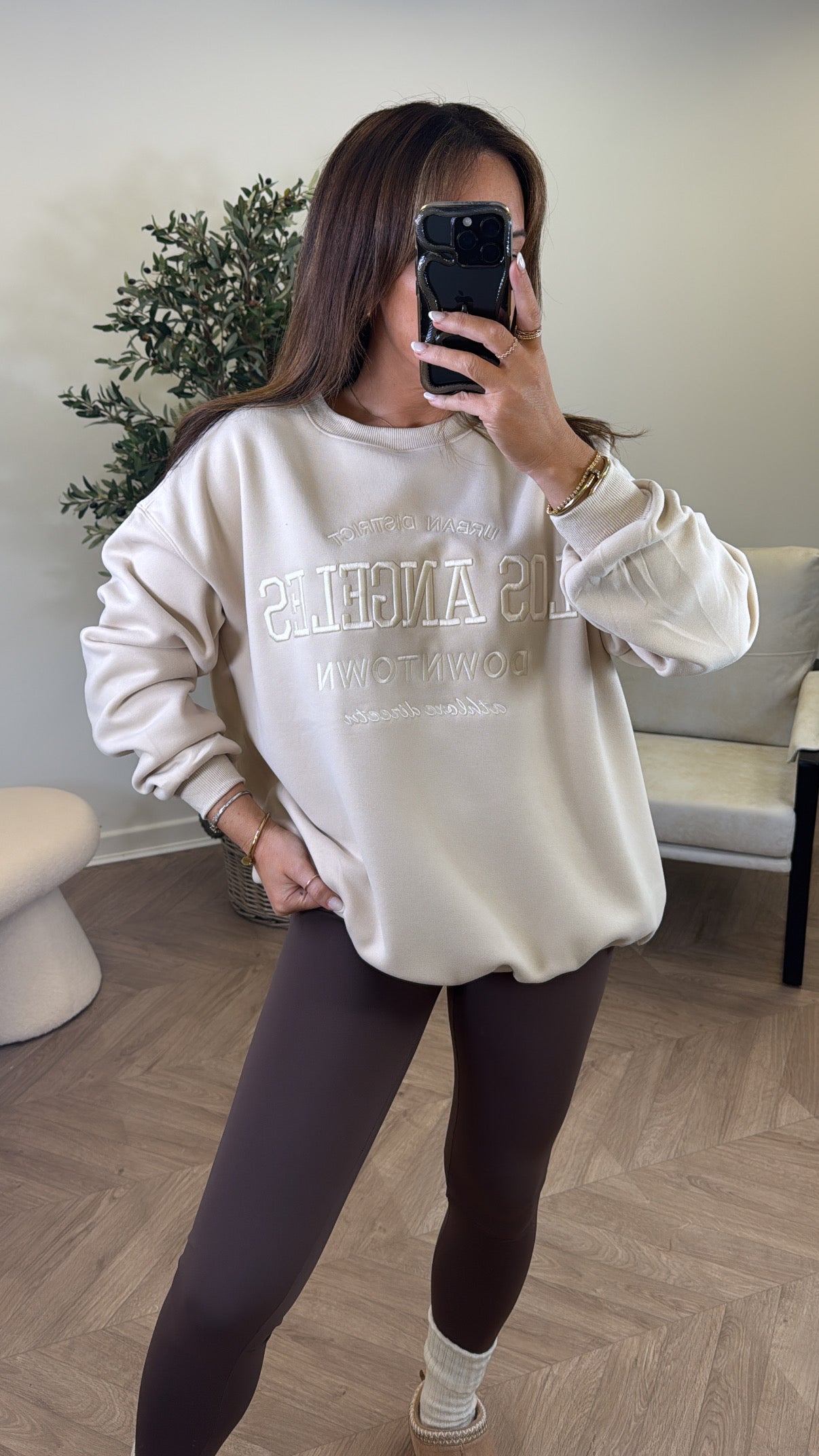 LOS ANGELES cream oversize embroidered jumper