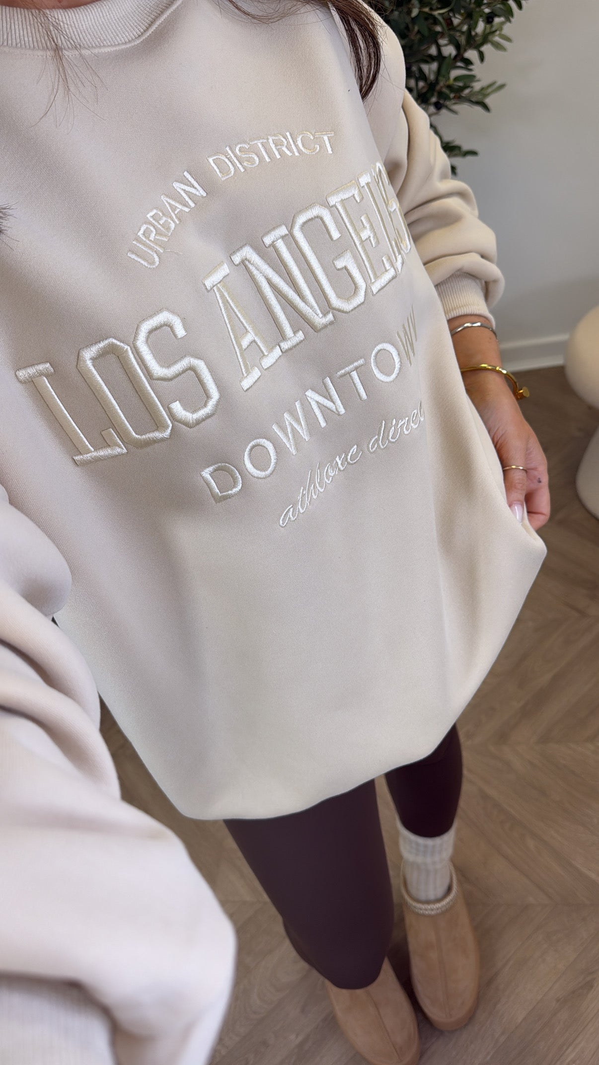 LOS ANGELES cream oversize embroidered jumper