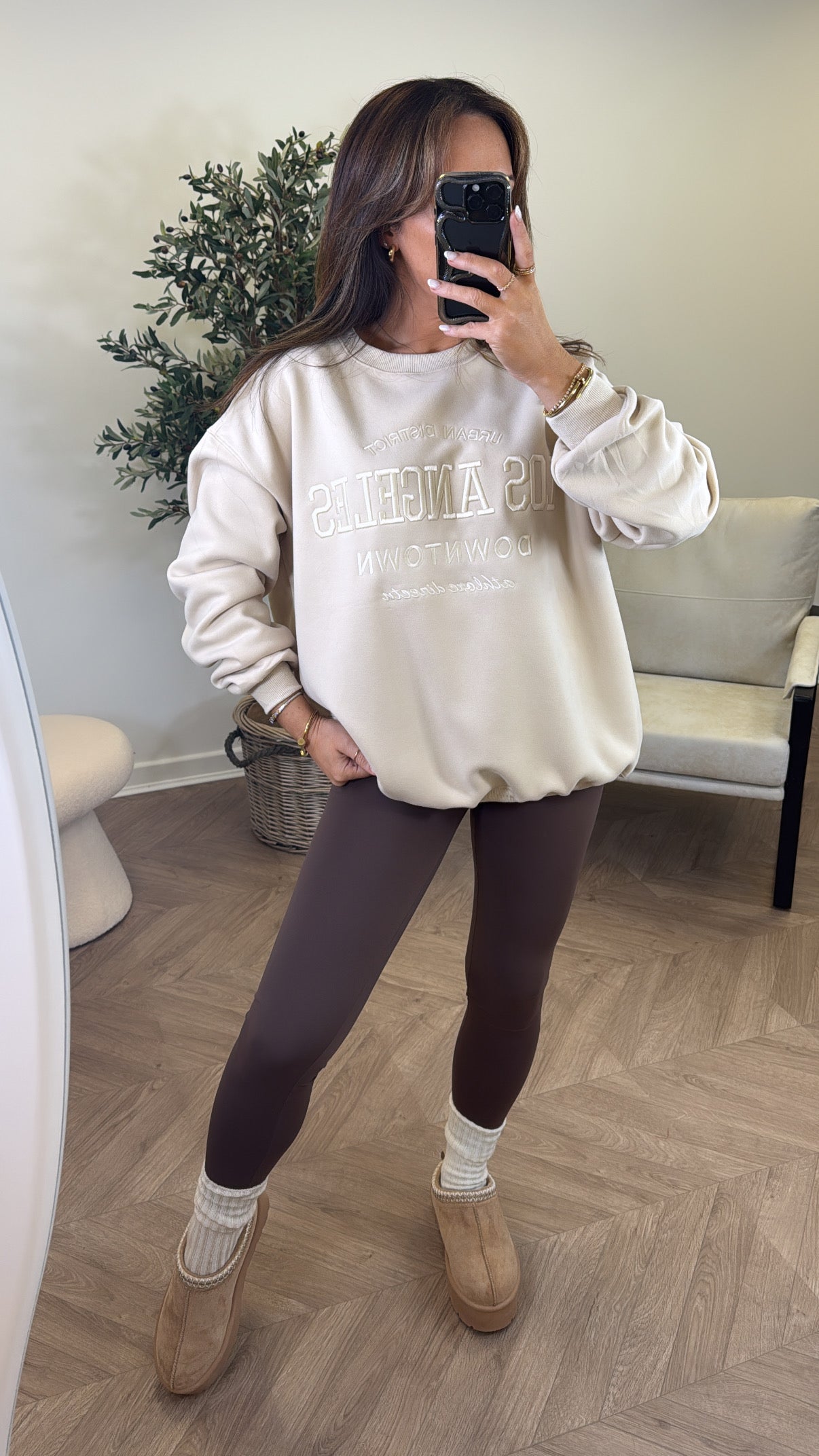 LOS ANGELES cream oversize embroidered jumper