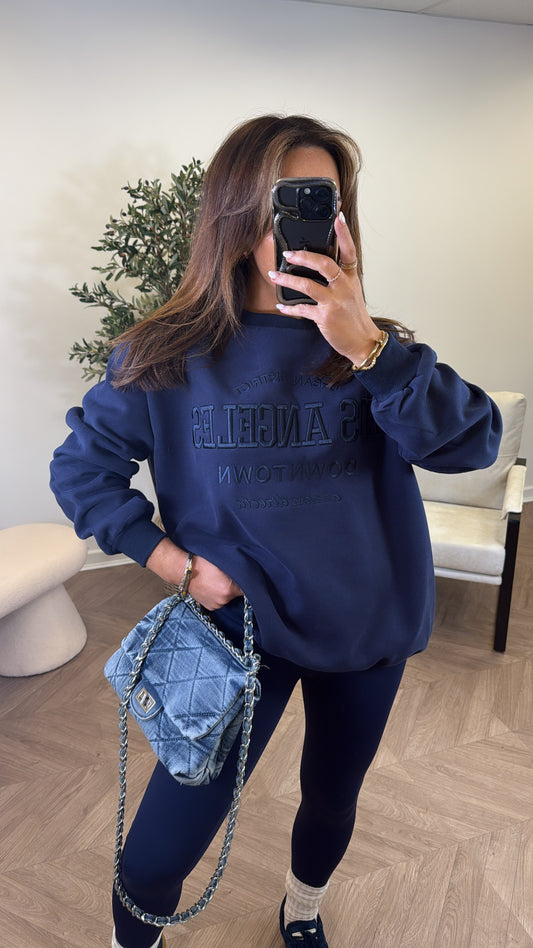 LOS ANGELES navy oversize embroidered jumper
