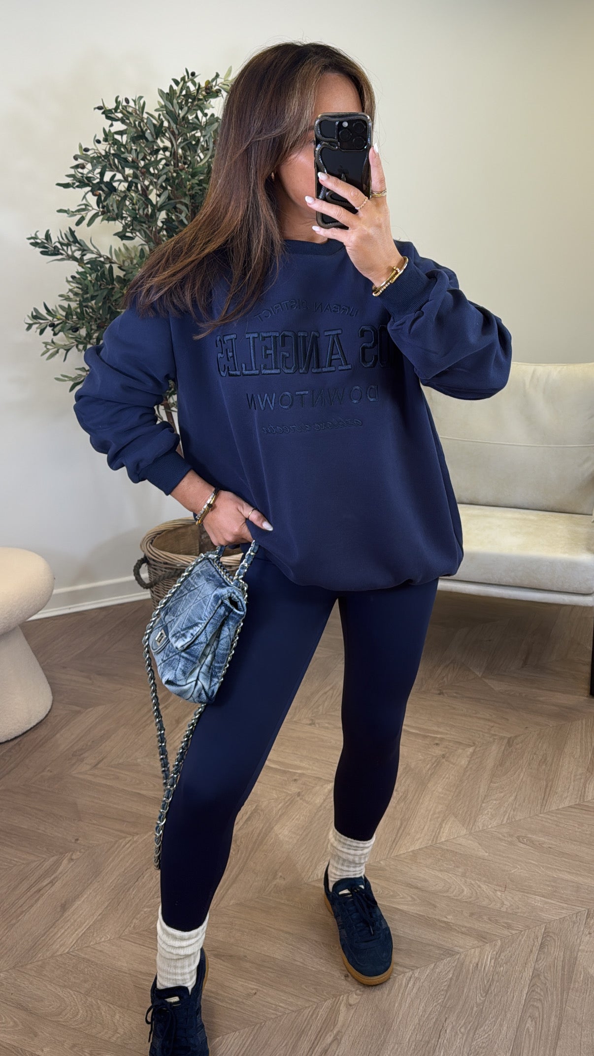 LOS ANGELES navy oversize embroidered jumper
