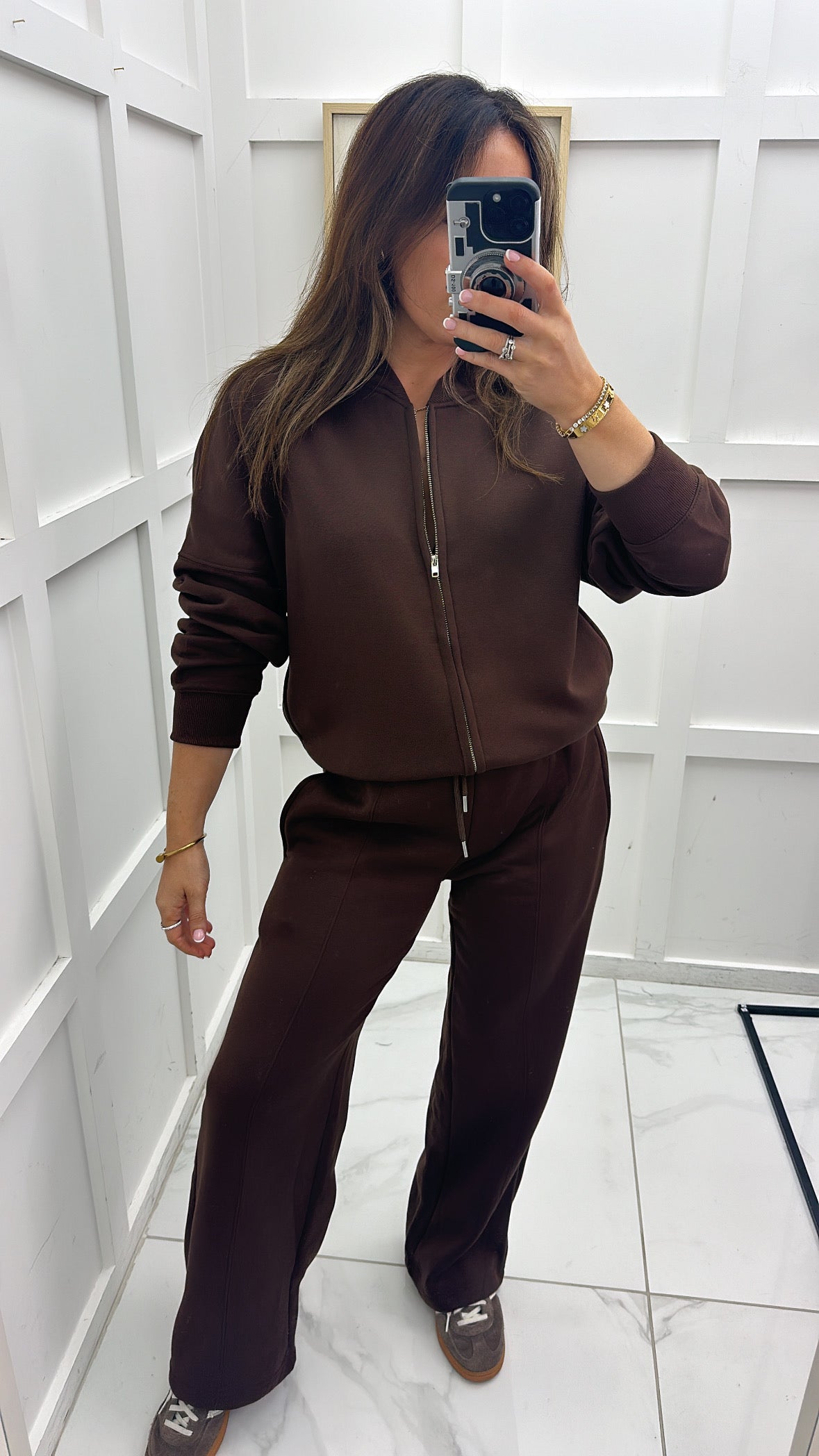 ELLEN brown bomber jacket and trouser lounge set