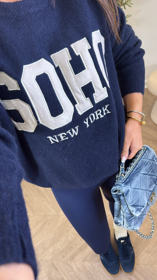 SOHO navy soft knit logo jumper