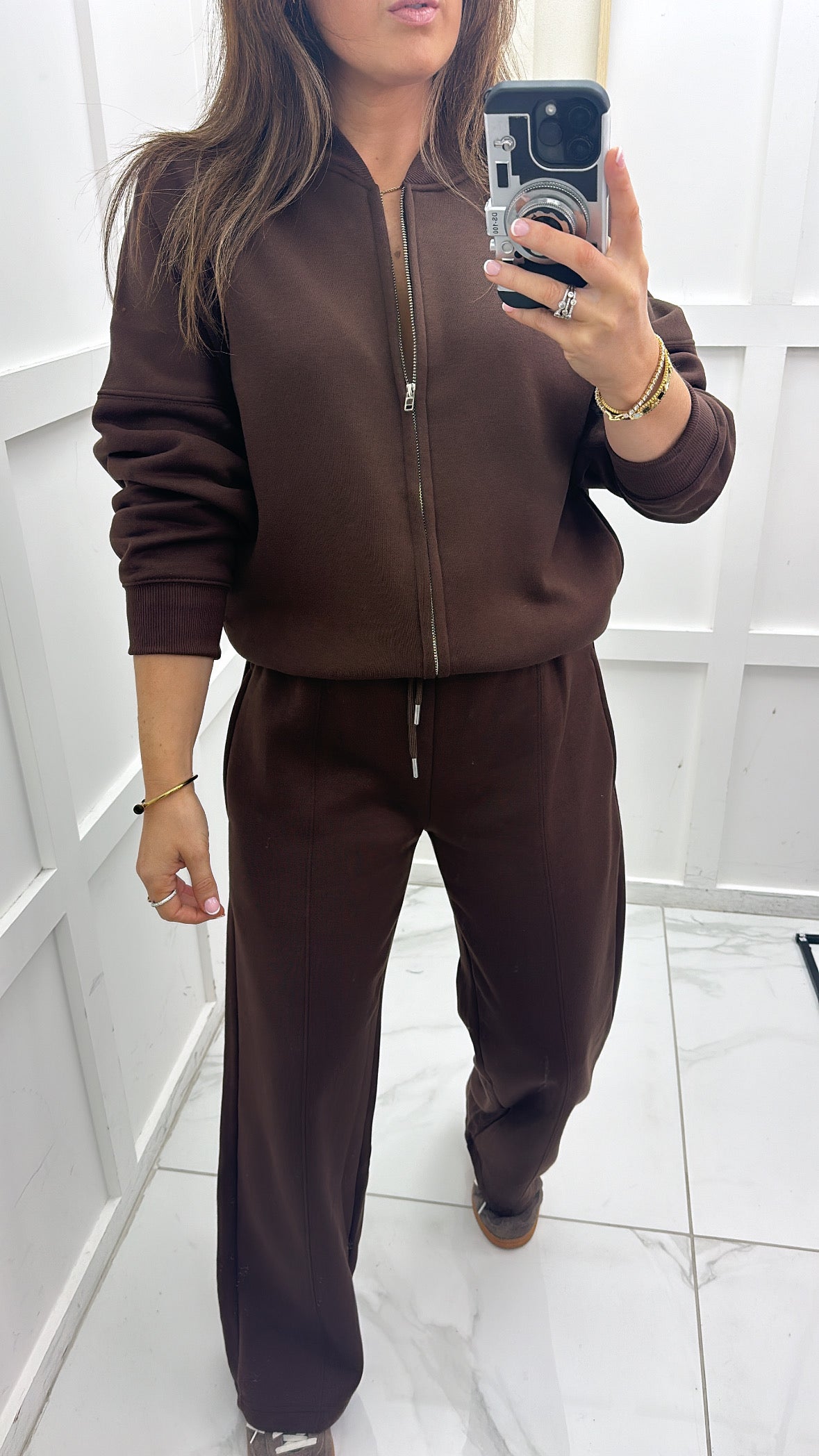 ELLEN brown bomber jacket and trouser lounge set