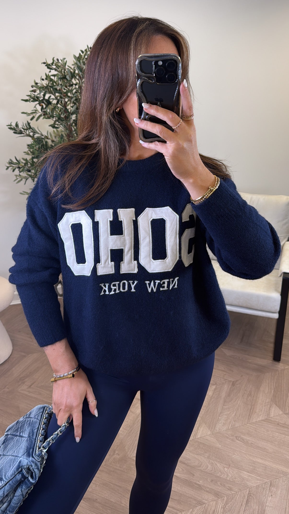 SOHO navy soft knit logo jumper