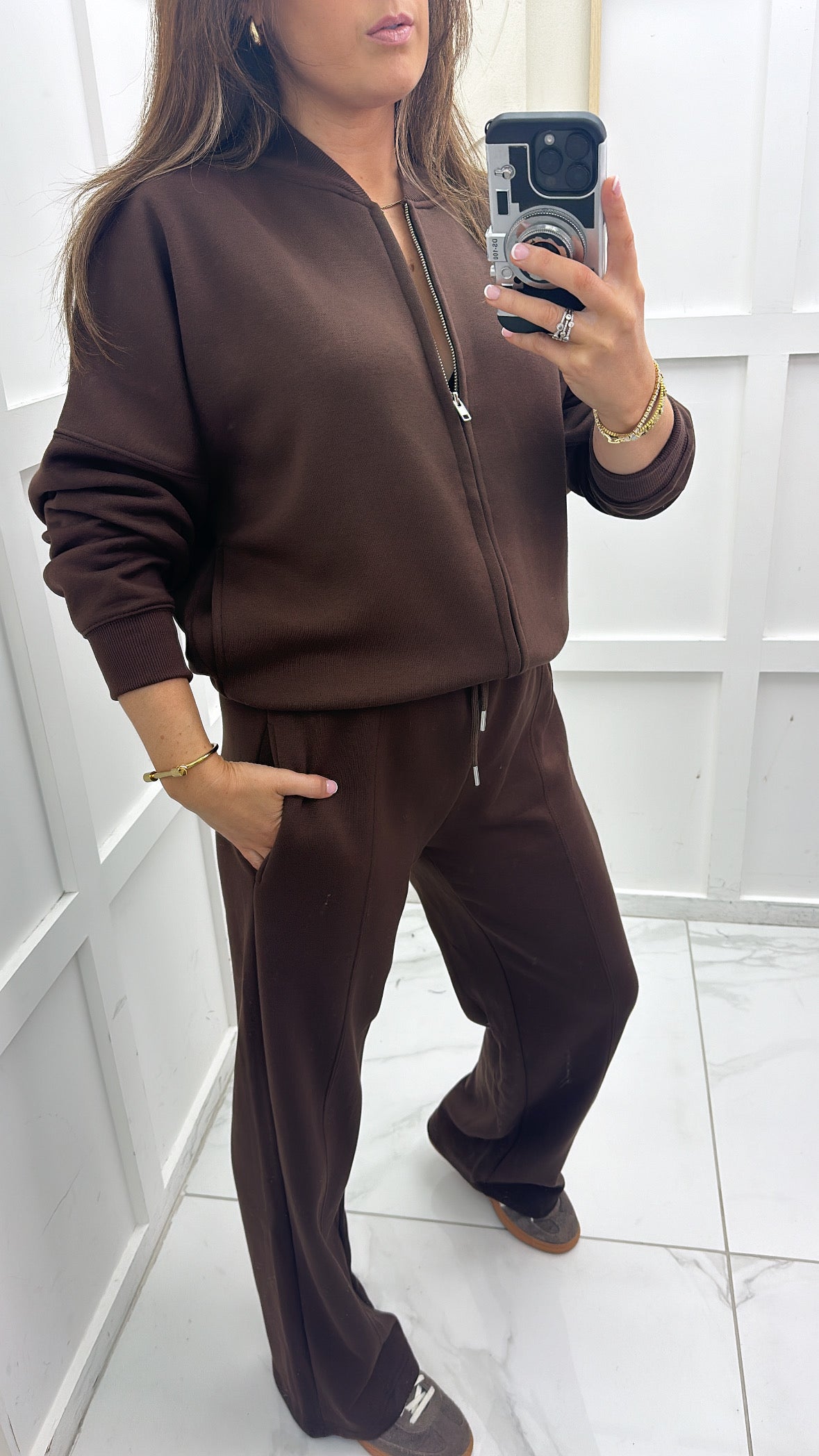 ELLEN brown bomber jacket and trouser lounge set