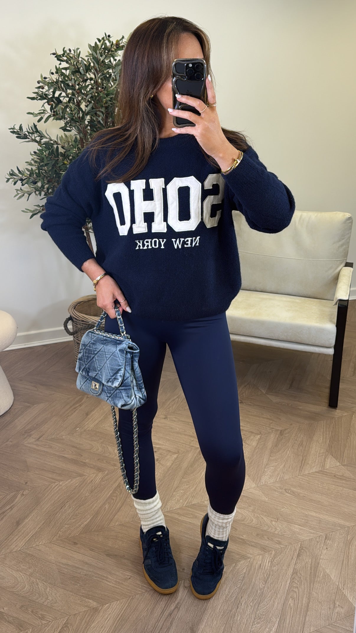 SOHO navy soft knit logo jumper