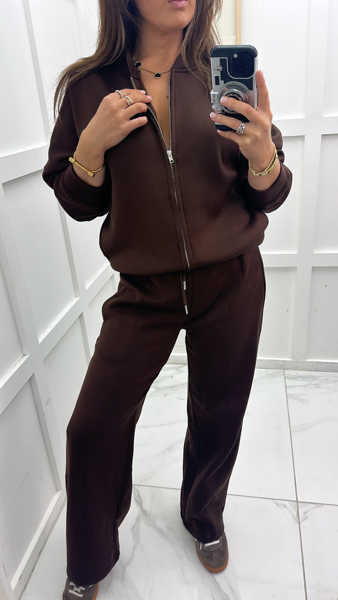 ELLEN brown bomber jacket and trouser lounge set