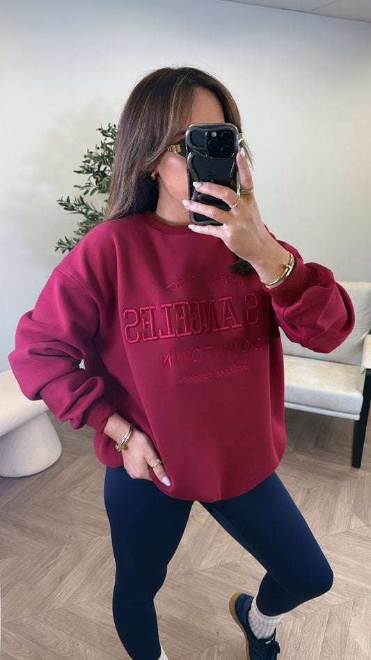 LOS ANGELES burgundy oversize embroidered jumper