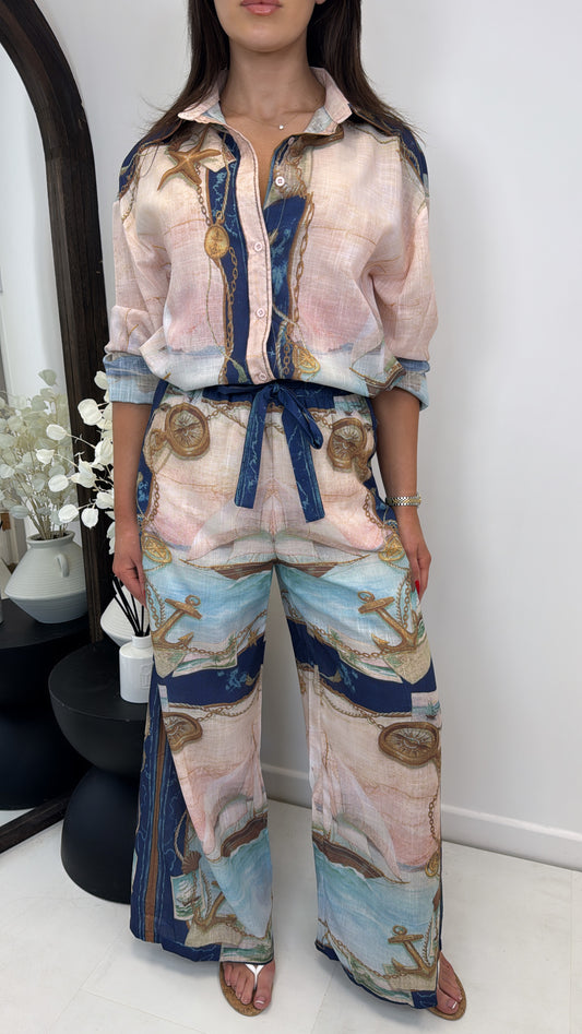 OPHELIA pink printed oversize shirt and trousers co-ord